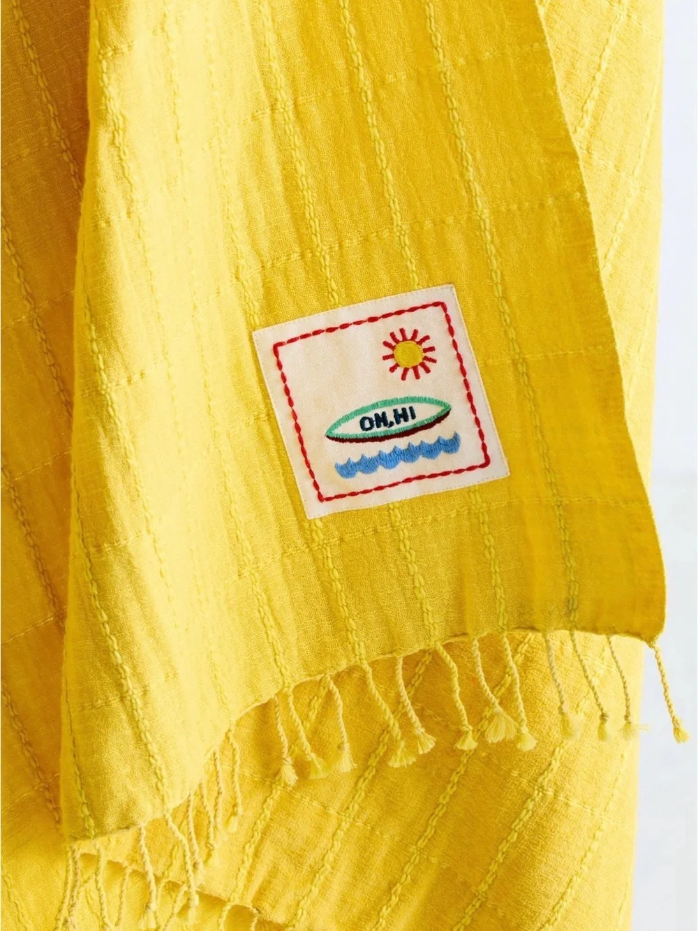 Anthropologie Desiree Cotton Windowpane Patch Throw Blanket 50x70 Yellow NWT
